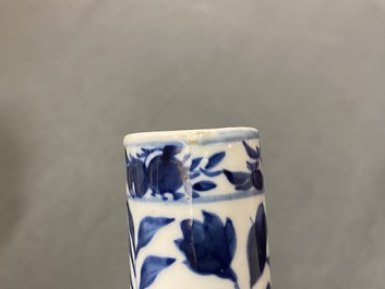 A pair of Chinese blue and white bottle vases with dragons, 19th C.